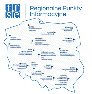 Mapa Polski z regionalnymi punktami informacyjnymi